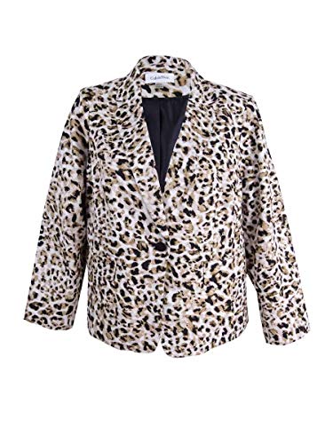 Calvin Klein Womens Plus Animal Print Long Sleeves One-Button Blazer Brown 18W