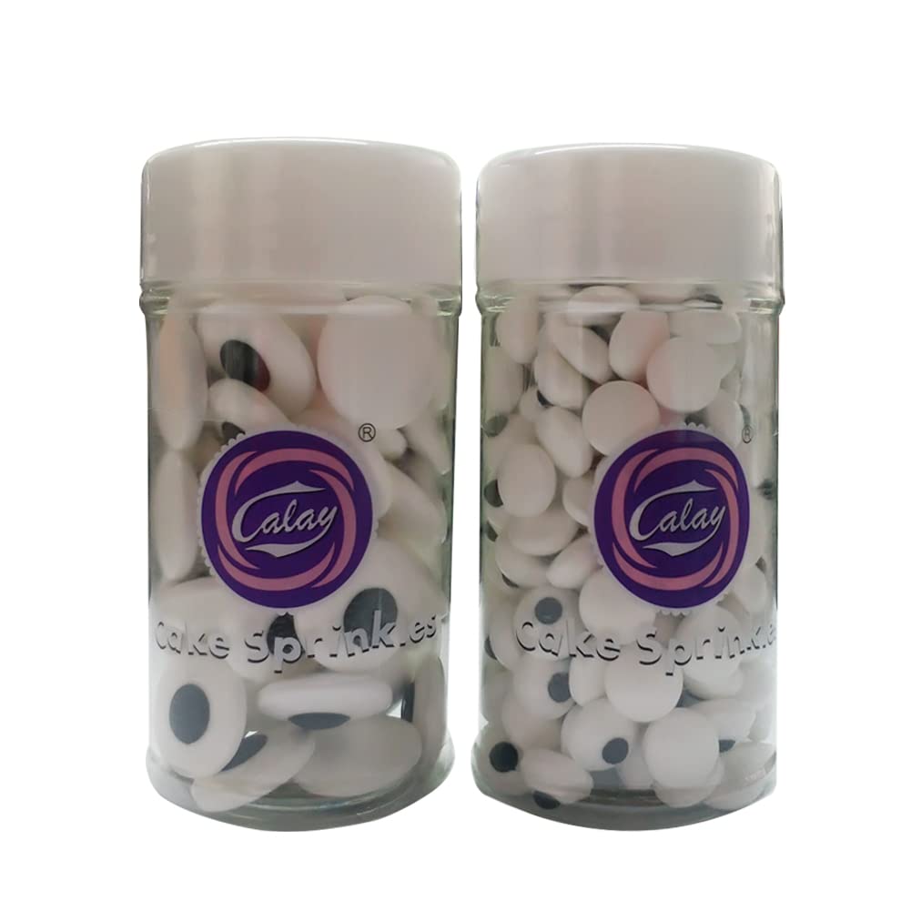 2 Bottles Candy Eyeballs Eyes Cake Cupcake Toppers Cookie Decorations,Two Size Mixed, Edible Dessert Sprinkles for Halloween Christmas Cake Cupcakes Decoration