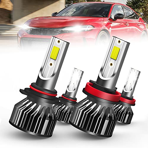 SPBRTBUB led headlight bulbs compatible with Honda Civic 2016-2020 led headlights 9005/HB3 High Beam + h8/h9/h11 Low Beam 20000LM led headlights Combo Pack of 4