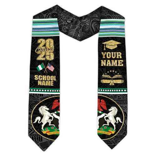 MonkeyVan Custom Nigerian Graduation Sash, Nigeria Graduation Stole Customize, Nigerian American Flag Graduation Sash 2025 Nigeria 5