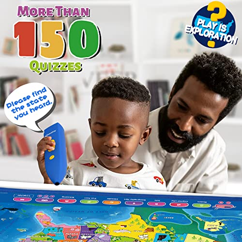 Qiaojoy V3 Bilingual Map Toy Interactive Talking USA I-Poster Electronic United States Map for Kids Learning, Recordable… - Image 5