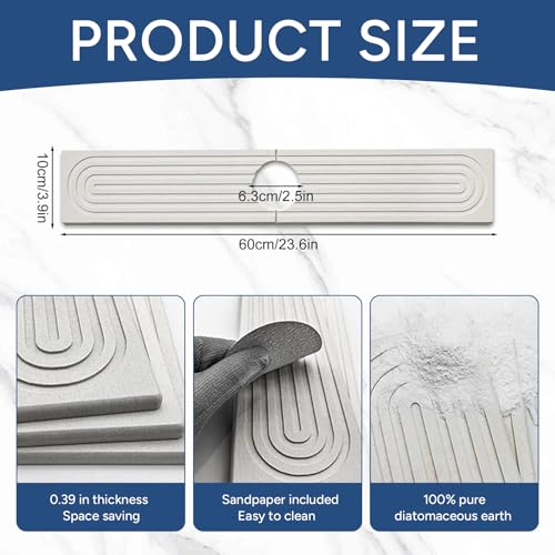 AOWVUTS Alfombrilla de Grifo para Fregadero Cocina, 60x10cm Protector Salpicaduras de Diatomea, Protector contra Mueble Fregadero Absorbente para Encimeras y Baños Mango de Grifo Alrededor (Blanco) - imagen 7