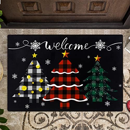 Danghey Christmas Tree Decorative Doormat Xmas Welcome Door Mat Non Slip and Washable Winter Doormat Indoor Outdoor for Home Entrance Front Door Porch Christmas Decoration 17 x 30 Inches