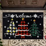 Danghey Christmas Tree Decorative Doormat Xmas Welcome Door Mat Non Slip and Washable Winter Doormat