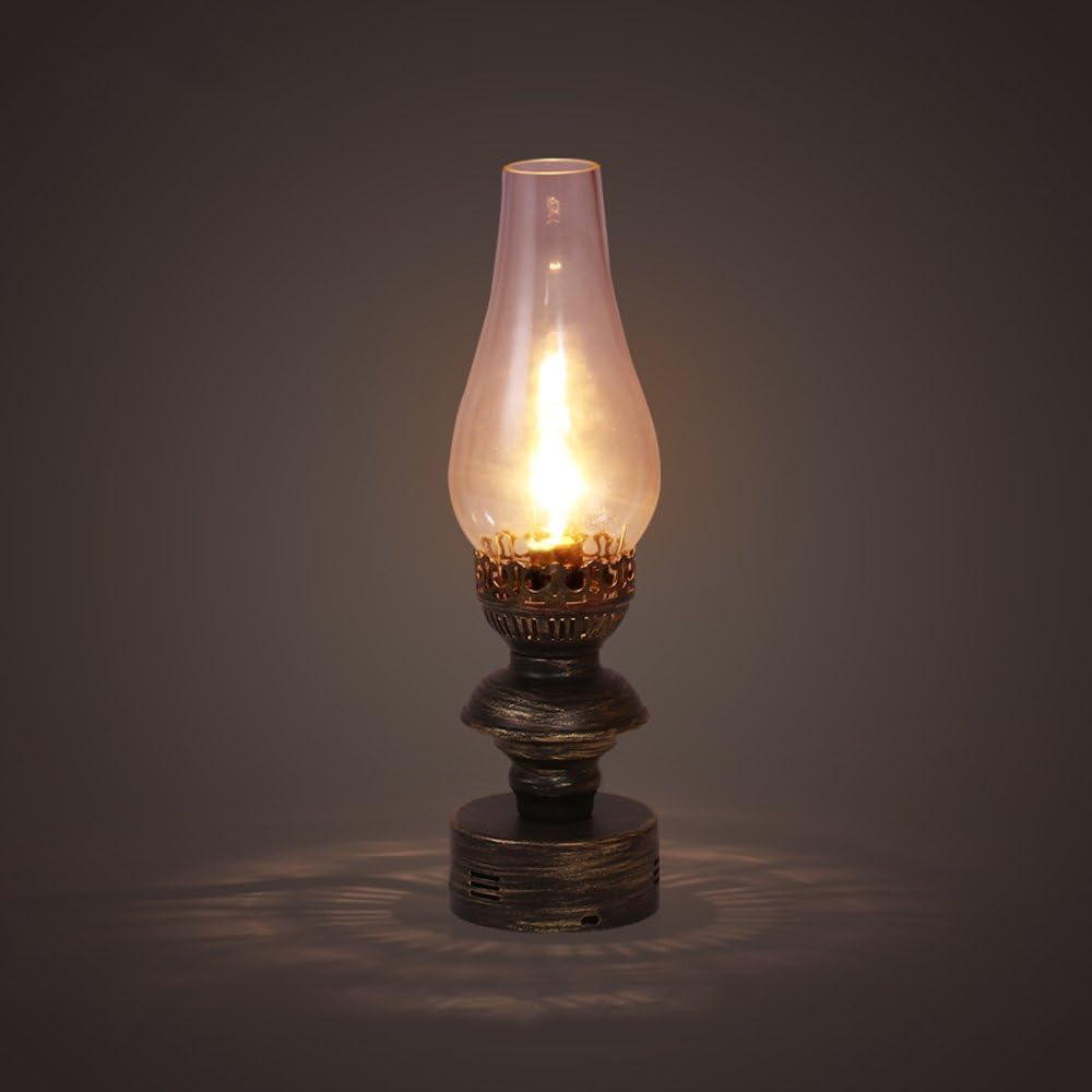 KMYX Nostalgia Anti-Traditional Kerosene Lamp Table Lamp Bronze Vintage Single Head with Glass Lampshade Desk Lights Classical Nostalgia Desktop Light Eye Protection Indoor Collection Oil Lamp