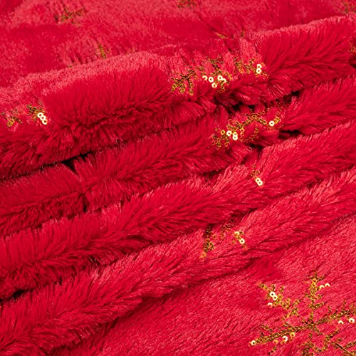 Christmas Tree Skirt-48 Inches Red Tree Skirt, Large Merry Christmas Tree Skirt Double Layers Plush Faux Fur And Gold Snowflake, Rustic Xmas Tree Decoration For Holiday Party New Year Indoor Ornaments #TOP2