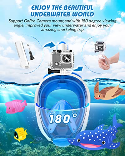 Qingsong Kids Snorkel Mask Full Face, Snorkeling Set With Camera Mount, Foldable 180 Degree Panoramic View Snorkeling Gear Anti-Fog Anti-Leak #TOP3