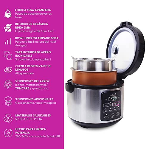 Miniatura 4 de Yum Asia Kumo Yumcarb Arrocera Con Cuenco De Cerámica Y Lógica Difusa Avanzada, 5,5 Tazas, 1 Litro , 5 Funciones De Cocción De Arroz, 3 Funciones De Multicocina, 220-240v