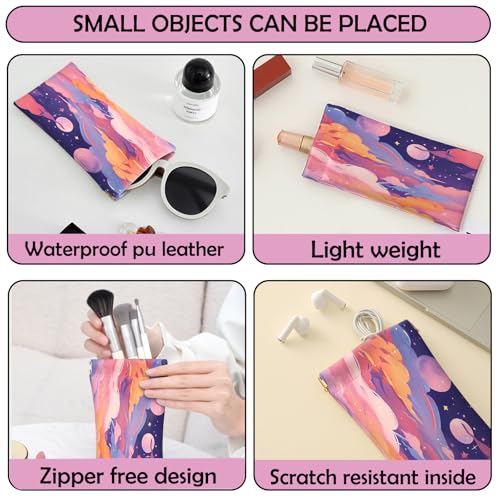 Image of 2 PCS Glasses Case Eyeglass Sunglasses Pouch Squeeze Portable Bag Soft Leather with Cleaning Cloth Women Men Girls