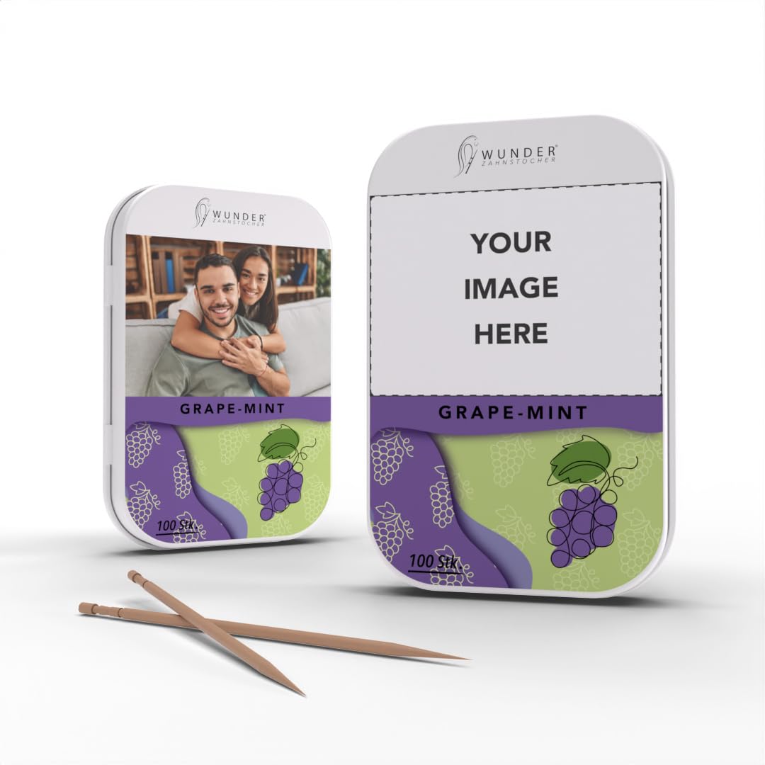 Wonder Toothpicks – Customizable Metal Tin (White) with 100 Flavoured Toothpicks – Ideal Gift Idea - Personalized Gifts