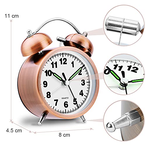 Cuzloma Retro Alarm Clocks Bedside Non Ticking Battery Powered Loud Twin Bell Bedroom Clock Vintage Old Fashioned with Night Light for Heavy Sleepers - Image 6