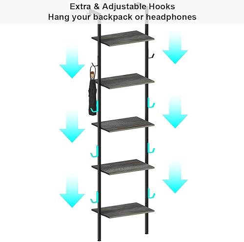 Miniatura 6 de Tohomeor Estantería industrial de 5 niveles para montar en la pared estantería de madera y metal estante de almacenamiento abierto para sala de