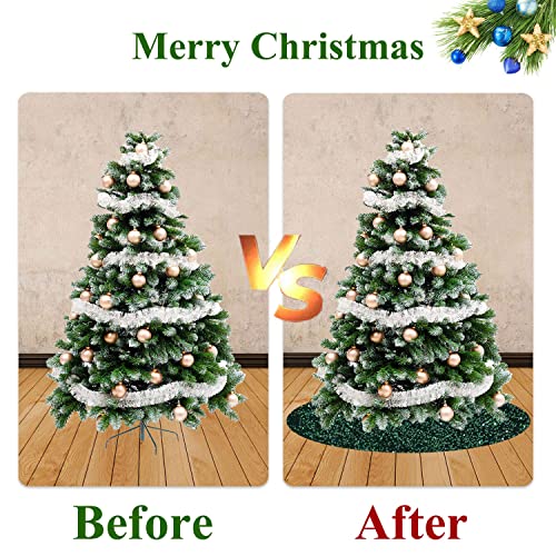 Emerald Green Christmas Tree Skirt Sparkly Velvet Tree Skirt 21 Inch Small Sequin Tree Skirt Xmas Tree Mat Luxury Tree Cover Round Mat For Halloween Tree Skirts For Slim Christmas Tree Decorations #TOP6