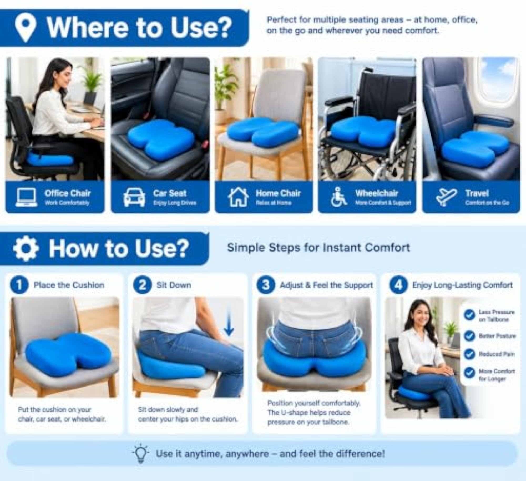 Premium Orthopedic U-Shaped Memory Foam Seat Cushion