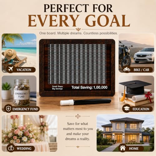 Image of PulGos Wooden Money Saving Box with Marker | 1,00,000 Goal Piggy Bank