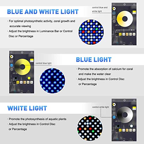Bozily Aquarium Lights LED 300W, Full Spectrum Coral Reef Light for Aquarium Tanks Lighting APP Control with Auto On/Off Dimming & Timer for Saltwater Freshwater Fish Grow Marine Tank - Thumbnail 7