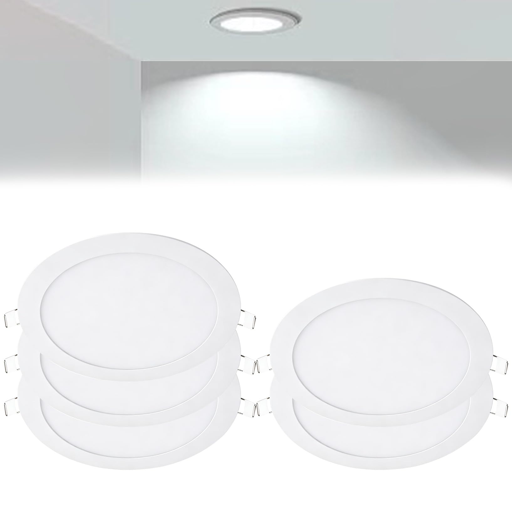 VOGHMOLD 18W Ultra Slim LED Downlight 9 inch, 6000K Recessed Ceiling Light, Cut Φ205-210mm, AC85-265V Flush Mount Spotlights Aluminum Round Panel Lights for Office Hallway, 5 Pack