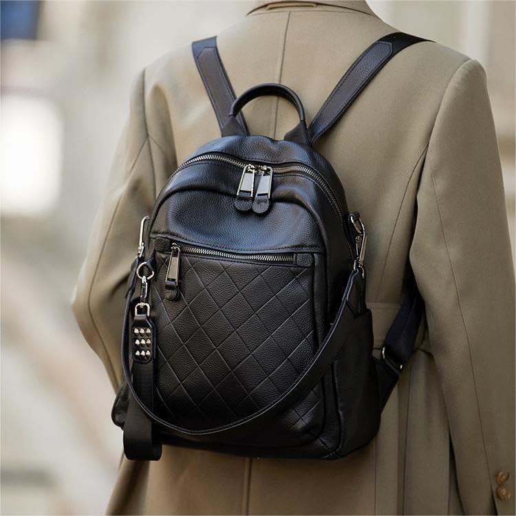 Image of Genuine Leather Backpack Purse For Women | Fashion Convertible Ladies Shoulder Bag Black