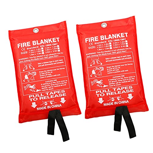 Fire Blanket Fire Suppression Blanket Flame Retardant Protection and Heat Insulation Fiberglass Fire Blanket for Emergency Surival for Kitchen Fireplace Grill Car Camping 47.247.2 inch (2 Pack)