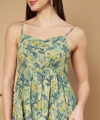 Image of COTLAND Fashions Breathable Cotton Printed A-Line Midi Dress for Women