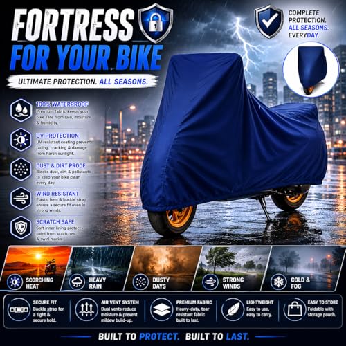 Image of Bike Body Cover for Yamaha YZF-R15 V4 Waterproof & Dustproof Scooter Cover UV Resistant, Heat Resistant & All Weather Protection Heavy Duty Triple Stitched Two Wheeler Cover (Blue)