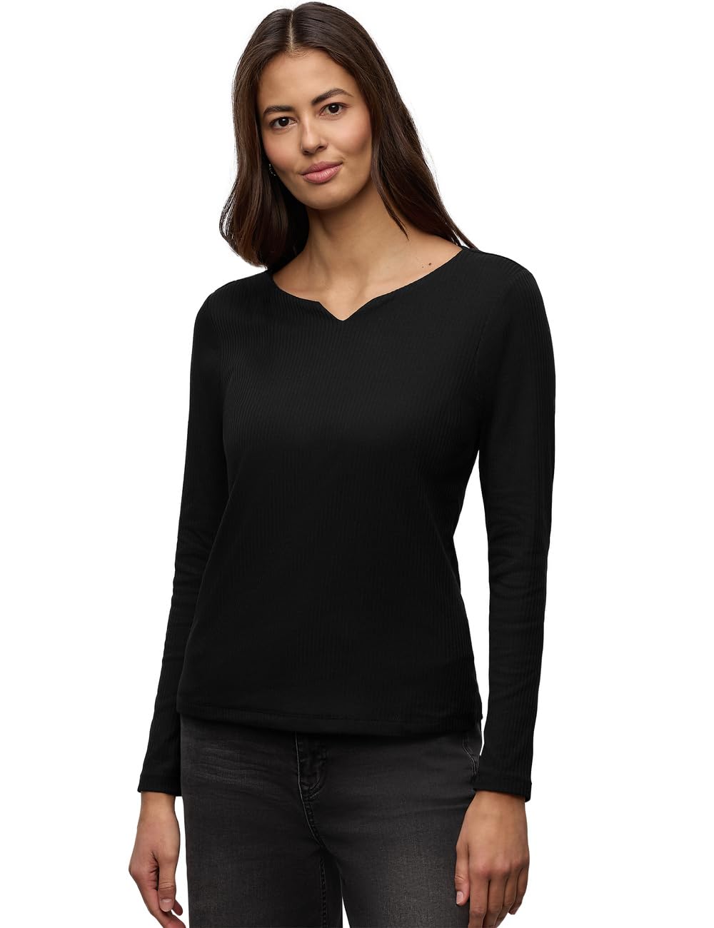 Damen Basic Shirt mit Rippstruktur