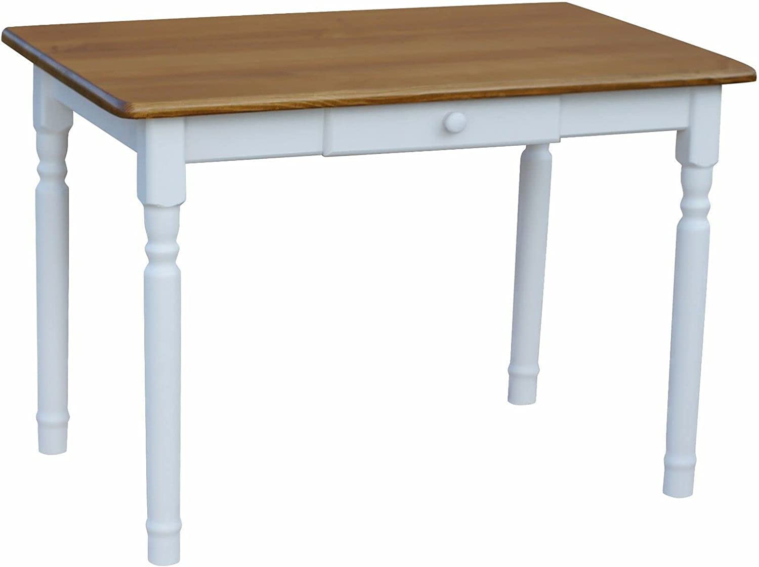 k koma Table à manger en pin massif, 60 x 120 cm, blanc/chêne, avec tiroir