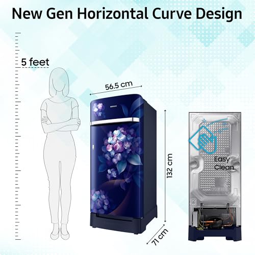 Image of Samsung 189 L, 4 Star, Digital Inverter, Direct-Cool Single Door Refrigerator (RR21H2H24HS /HL, Hydrangea Blue, Base Stand Drawer, Single Touch Defrost, 2026 Model)