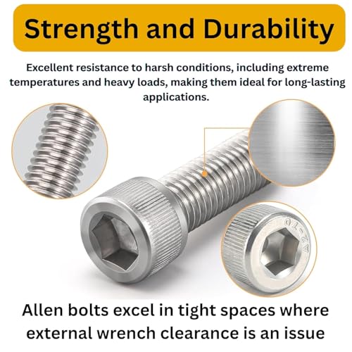 Image of Metric M10 Stainless Steel 202 Grade Button Head Allen Bolt Hex Socket Screws Nuts & Washers Assortment Kit with Allen Keys & Storage Box - 115 Pieces
