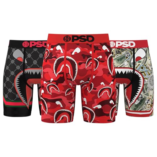 PSD Mens Boxer Briefs - Warface Red 3-Pack, Standard Length Underwear Pack, Breathable Moisture Wicking Boxer Briefs for Men, Medium
