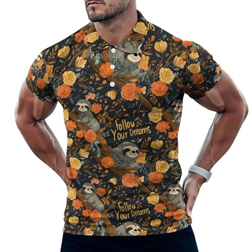 Polo de golf pour homme imprimé paresseux rose et séchage rapide