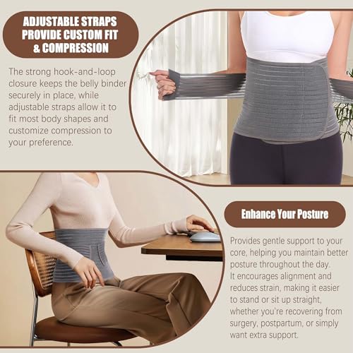 Funcy Postpartum Belly Support Wrap Support Recovery Band, Abdominal Binder Post Surgery for Women and Men, C section Tummy Tuck Herina Recovery Compression Belt (Grey, One Size)4