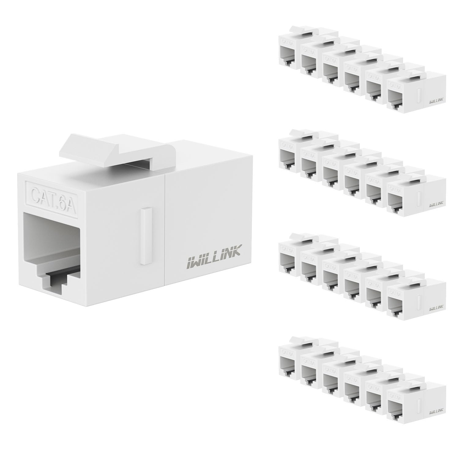 iwillink Acoplador Keystone RJ45 Cat6A, paquete de 25 unidades, conector Keystone Cat6a hembra a hembra, inserto de acoplador Keystone UTP, conector Keystone, acoplador Ethernet, blanco