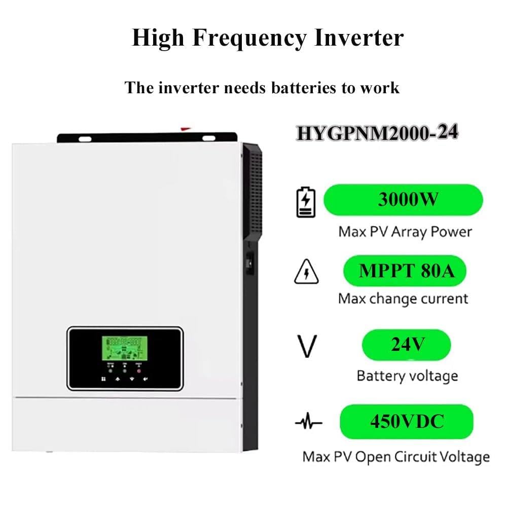 Hybrydowy falownik słoneczny, 2 kW/3,2 kW, ładowarka hybrydowa do kamperów, 12 V/24 V-220 V, z MPPT 80 A kontroler ładowania słonecznego do kamperów i domów, 3,2 kW-24 V