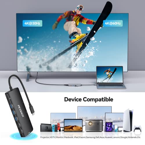 Image of Acodot 9 in 1 USB C to 4K@60HZ HDMI Multiport Adapter, 3 USB 3.0 Ports, SD /TF Card Reader, 100W PD, Designed for MacBook Pro Air HP XPS etc, Black