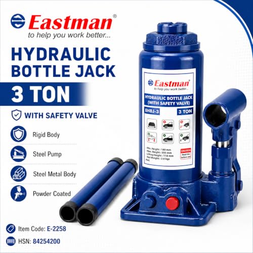 Image of Hydraulic Bottle Jack 3 Ton Heavy Duty Steel Jack for Car, SUV, Truck Portable Hydraulic Lift Tool with Easy Pump Handle & Wide Base for Stability