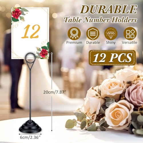Image of 12 Pcs Table Number Holders Black 8 Inch Metal Place Card Holders Table Number Stands Tabletop Sign Stands for Photos, Menu, Memo, Notes, Wedding, Restaurant, Banquet, Birthday