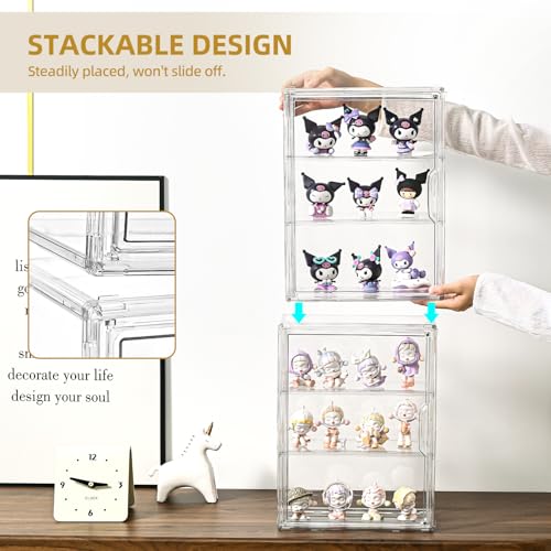 Image of 3 Tier Display Case for Collectibles,Clear Display Box with 2 Movable Plates ,Storage Container with Magnetic Door (Large 1 Pack)
