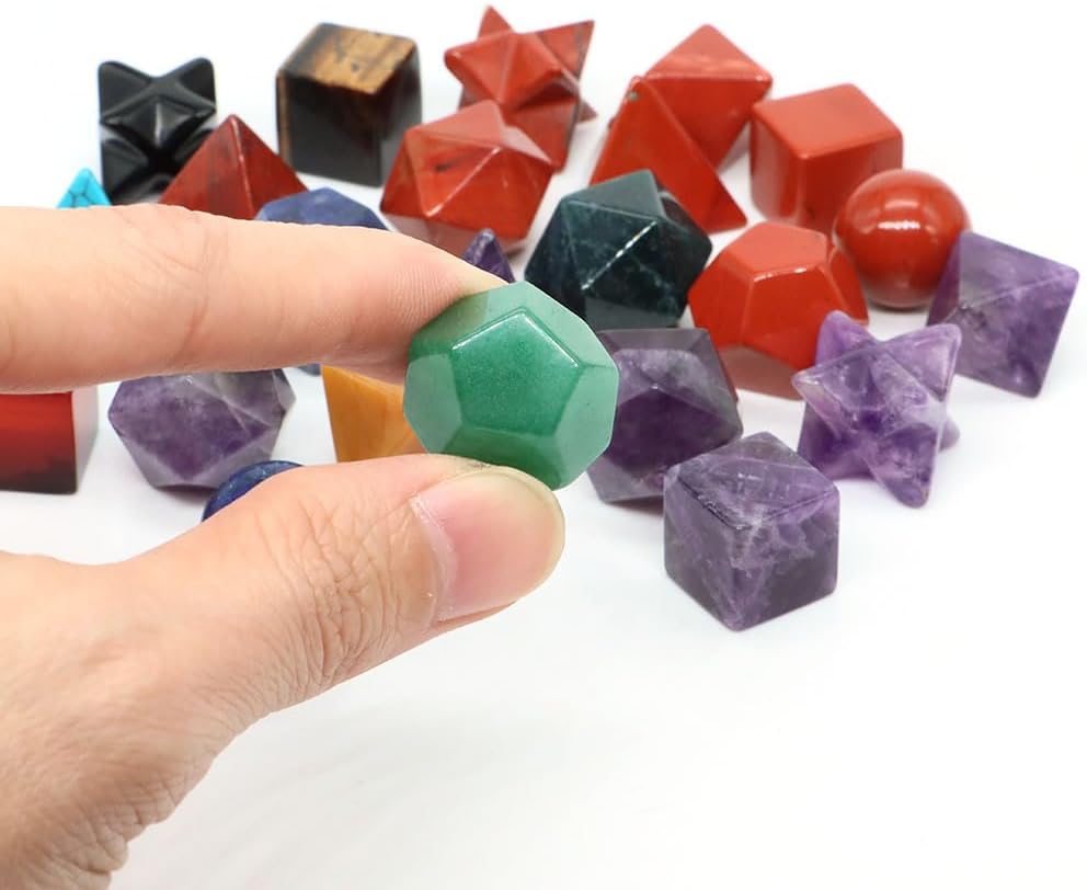 7Pcs Platonic Solids Crystal Geometry Set Sacred Geometric Stones for Meditation Gemstones Lucky Home Decor(India Agate)
