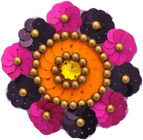 Applique Pink/Purple Flower Beaded Sequin Patch, 2-3/8"D, 1 pc, FF-FF852C