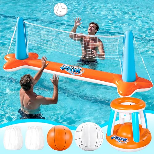 JOYIN Inflatable Pool Float Set Volleyball Net & Basketball...