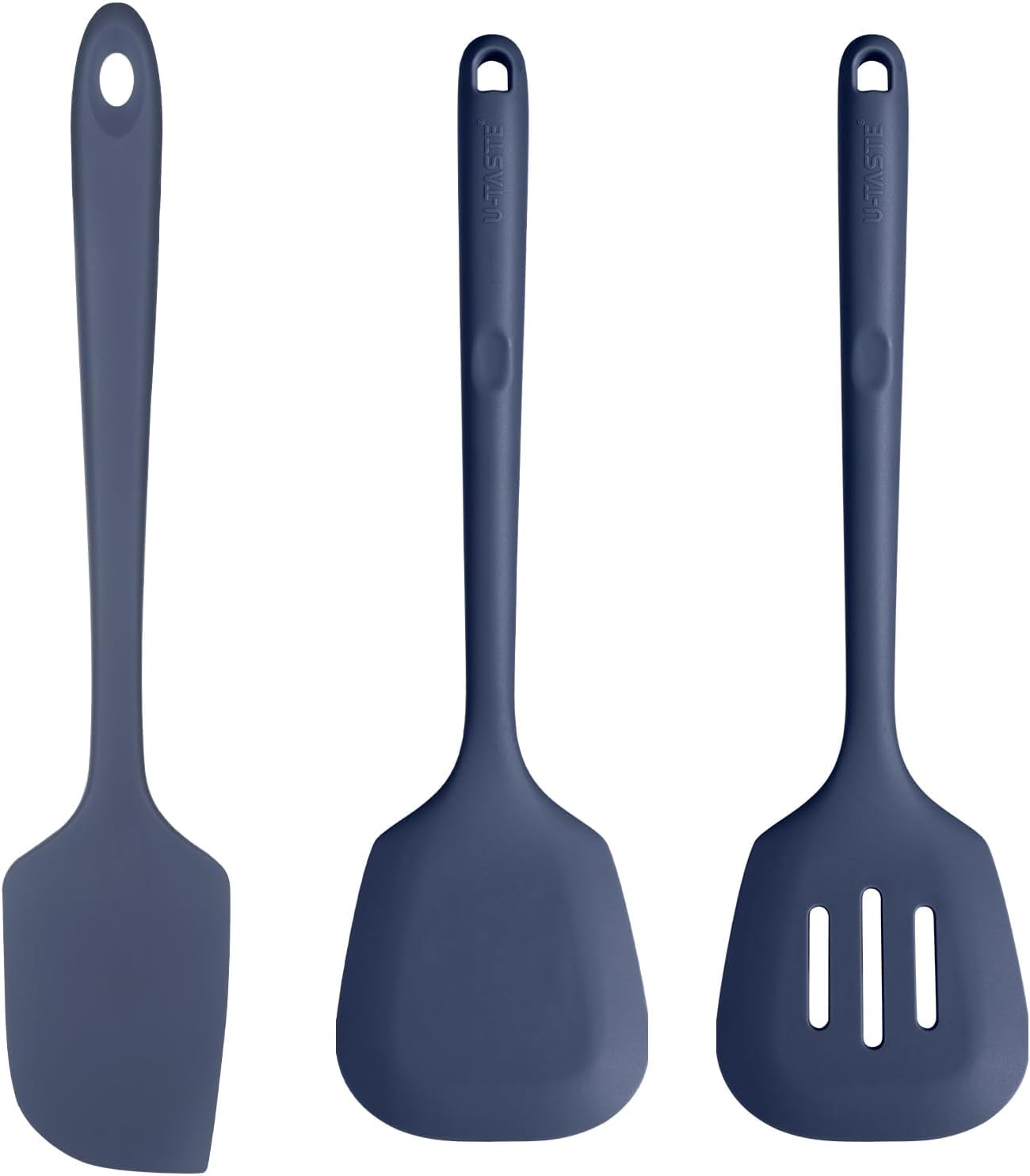 U-Taste 600ºF Heat Resistant BPA Free 14in Extra Long Silicone Spatula (Midnight Blue), and 600℉ Heat Proof Long & Wide Silicone Solid & Slotted Turner Set of 2 for Egg, Pancake (Midnight Blue)
