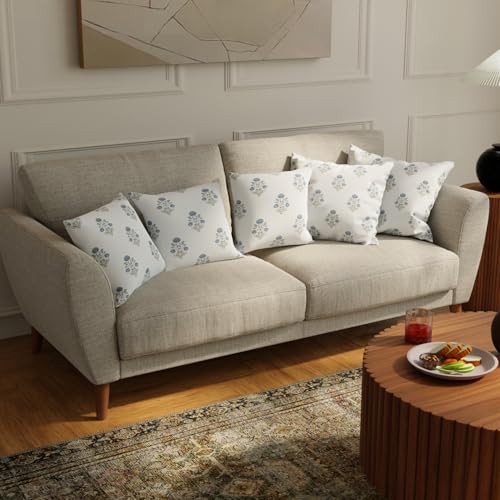 Image of Urban Space Decorative Cotton 250 TC Cushion Cover Set Of 5, 16 Inch X 16 Inch Cushion Covers For Sofa, Bedroom, Living Room (Cushion Cover 40Cm X 40Cm, Set Of 5, Liberty Blue)