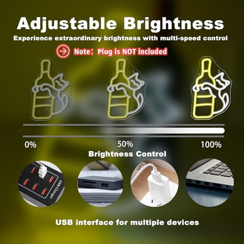 Image of Cat Neon Sign Dimmable Wine Bottle LED Wall Light Gift for Bar Decoration