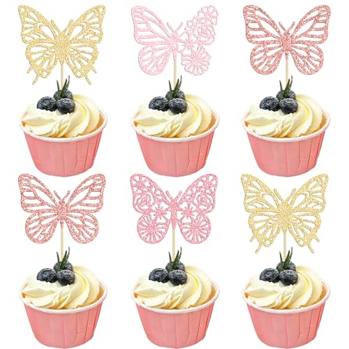 Toppers de mariposa Gyufise para magdalenas: decoración multicolor con purpurina para bodas