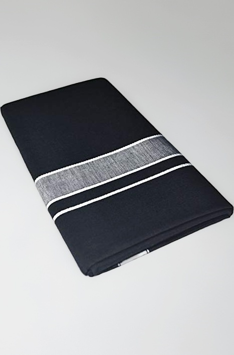 KITEX 100% Cotton black single dhoti for men -Temple Wear Dhoti White Colour Border