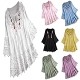 Grande taille, dentelle, chemisier brodé, hauts tuniques en lin et coton, chemise chemisier à manches 3/4. Ce vêtement décontracté simple s'adapte facilement aux pantalons, jeans, shorts, collants, leggings, jupes ou talons hauts. Ce chemisier montre votre charme et votre style