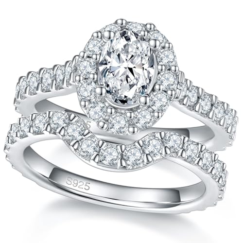 Oval Cut Moissanite Ring Wedding Sets for Women 2.81cttw(1CT Center Stone) D Color Platinum Plated 925 Sterling Silver
