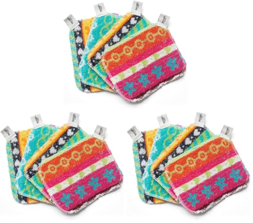 Image of Skoy Scrub, 12-Pack Reusable, Non-Scratching Dish Scrubber for Kitchen and Household Cleaning, Planet-Friendly, Dishwasher Safe Soft Scrub, Assorted Colors and Designs
