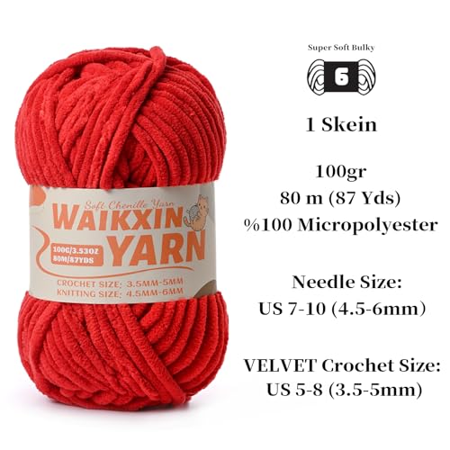 Image of (2 Red) 2 Pack Super Soft Fuzzy Chenille Chunky Yarn for Crocheting, 200g (175yds) Velvet Fluffy Amigurumi Yarn for Hand Knitting Baby Blankets Weaving Craft